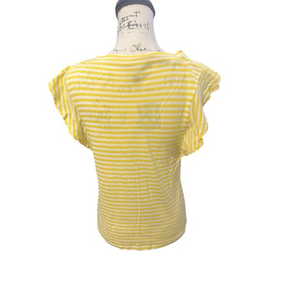 Cabi Yellow & White Striped Flutter Sleeve Cotton Tee – Size S - Picture 3 of 9
